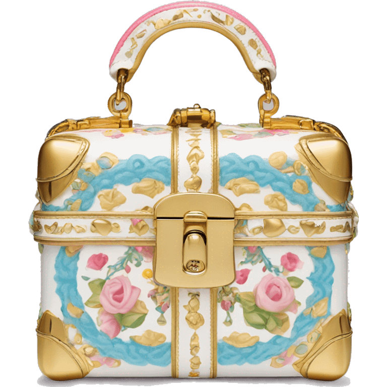 Dolce and Gabbana small box bag with colourful pastel ornament print and golden detais  emoji