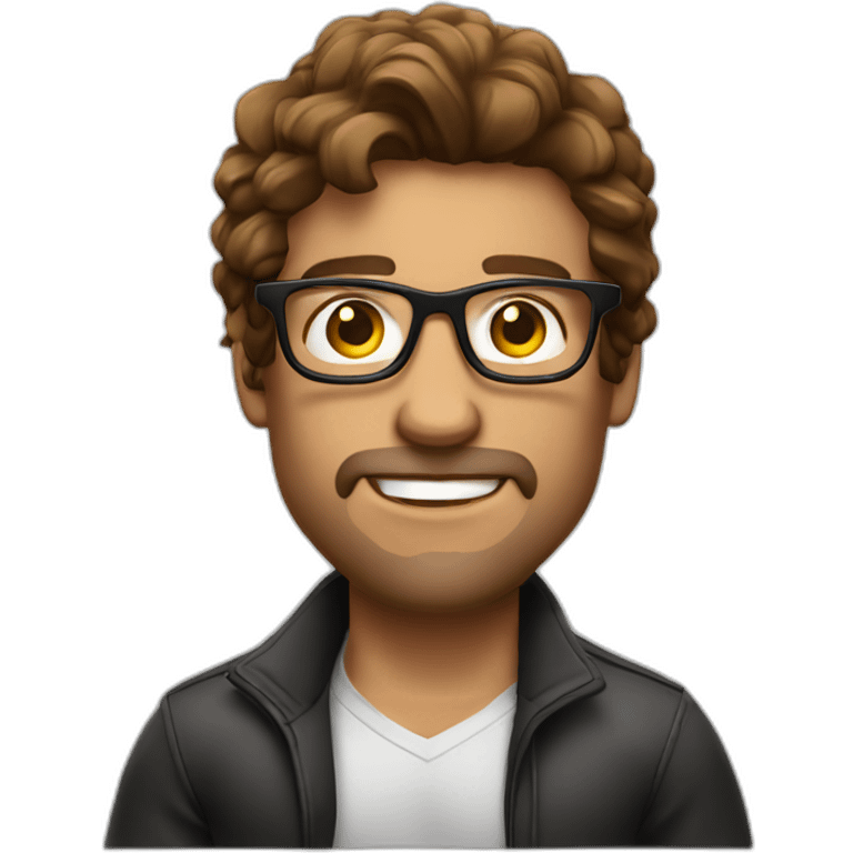 guy fashion bodybuilder glasses, developper brown hair with macbook emoji