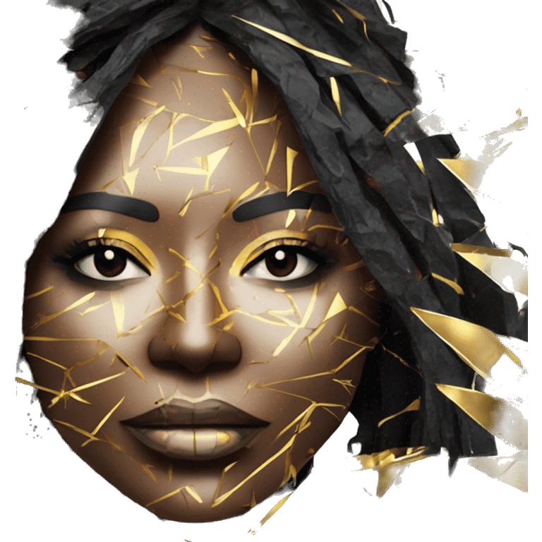  Hemp 420 Black lady melting gold drizzle kintsugi multicoloured funky palm leaves tropical made of 420 origami newspaper roses hemp leaves bokeh and paper and hemp leaves in hair emoji