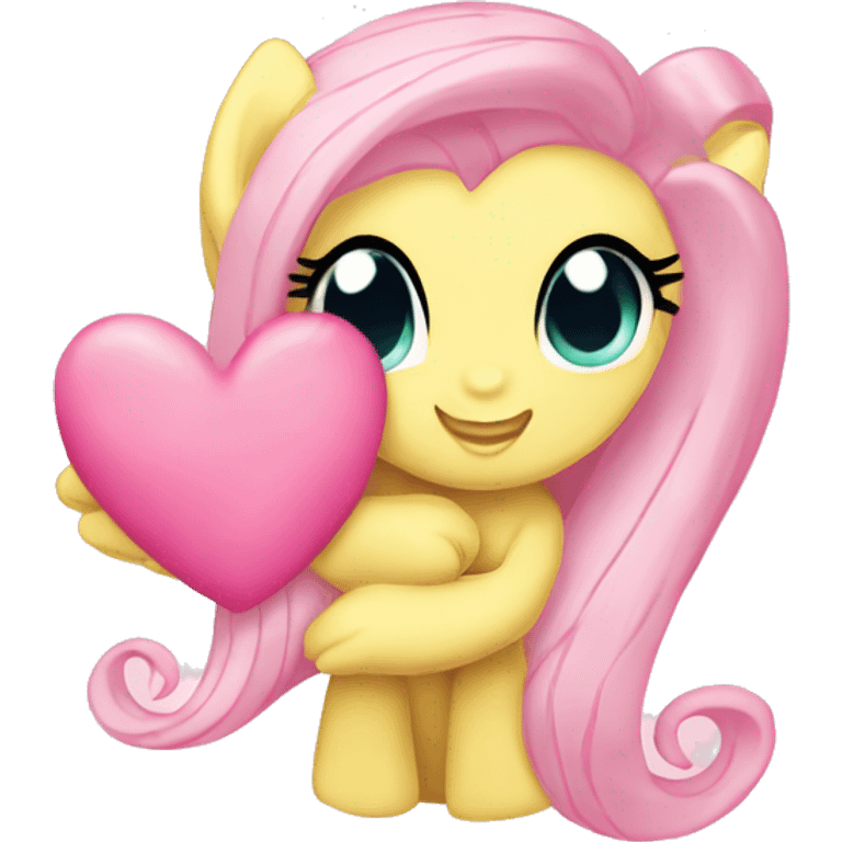 Fluttershy from my little pony blushing and holding a pink heart  emoji