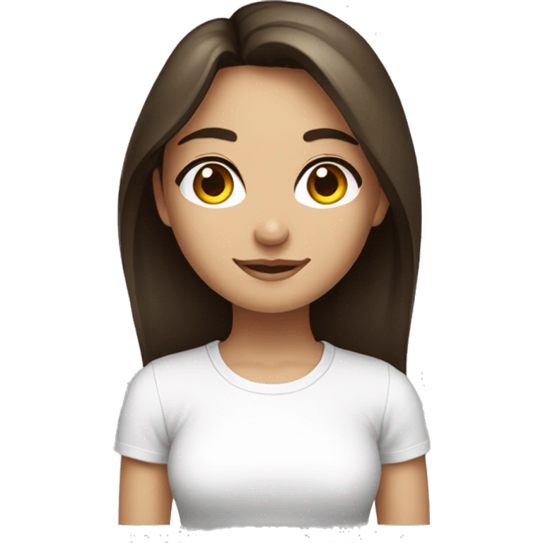 face, contrast, light, brunette woman, hazel eyes, dark gradient hair, white t-shirt emoji