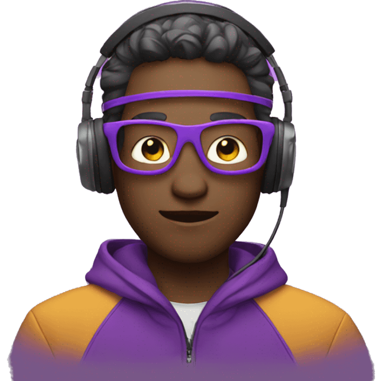 Editor with headphone wearing glowing purple jacket emoji