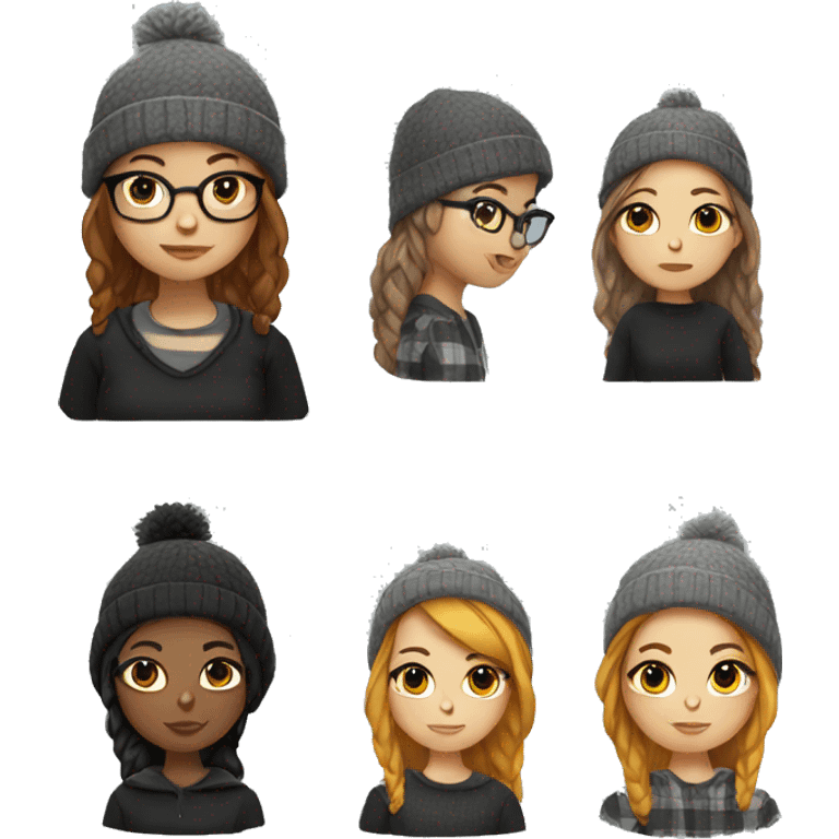 hipster girl with a grey beanie, a black dress, and a flannel sweater emoji