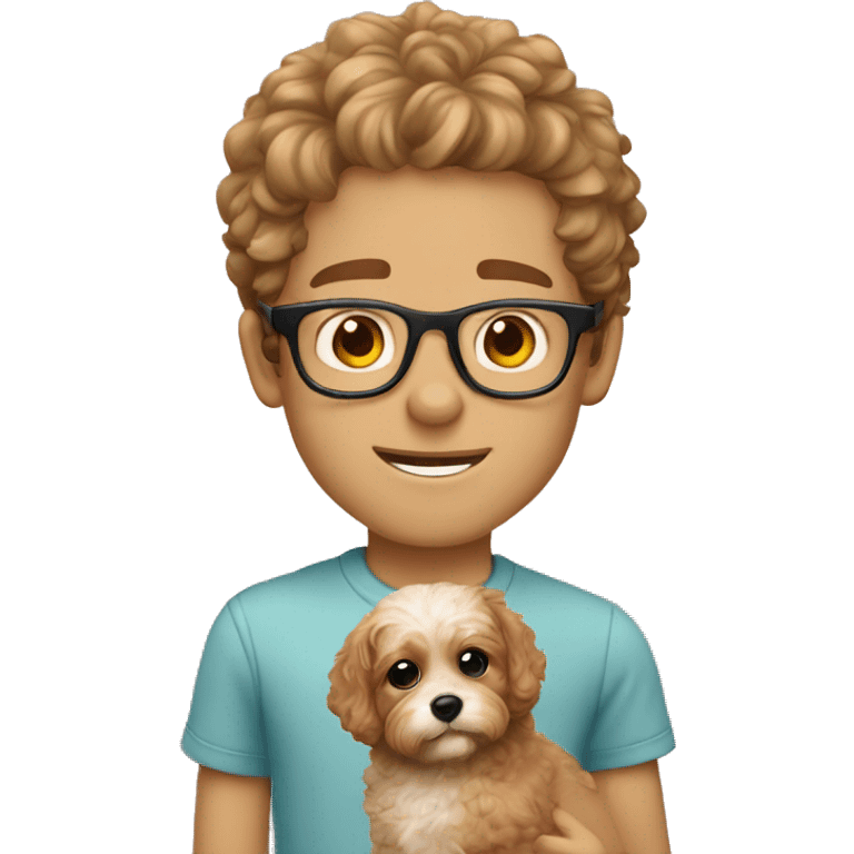 Caucasian boy with glasses and cavapoo emoji