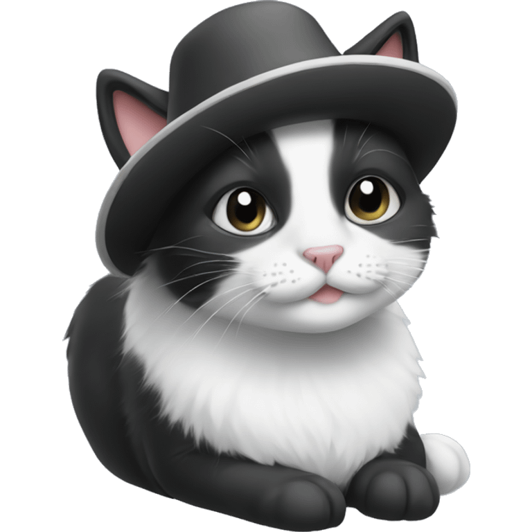 Black and white cat with cute hat emoji