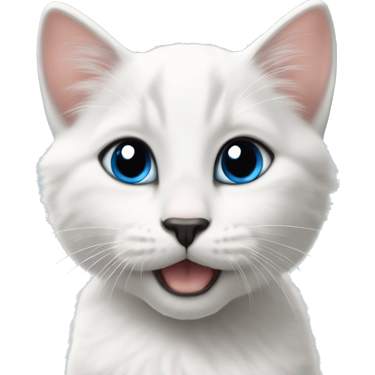 A white kitten with blue eyes, black nose, faithful tail, black paws, black ears emoji