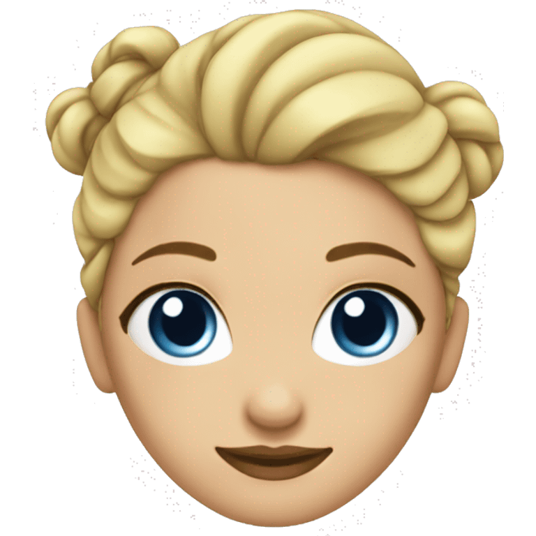 Blonde girl with blue eyes and hair gathered in one bun secured with a hairpin emoji