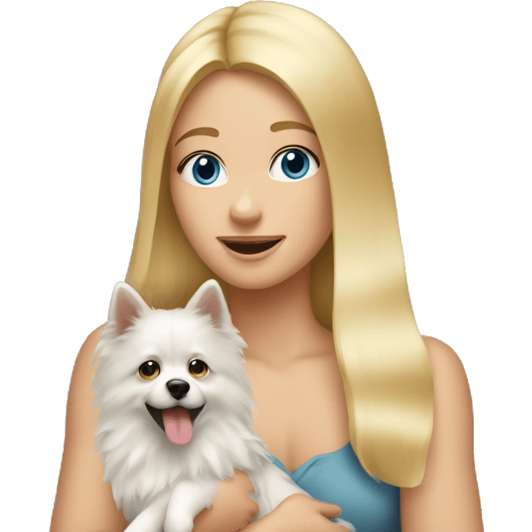 Blonde girl blue eyes holding spitz  emoji