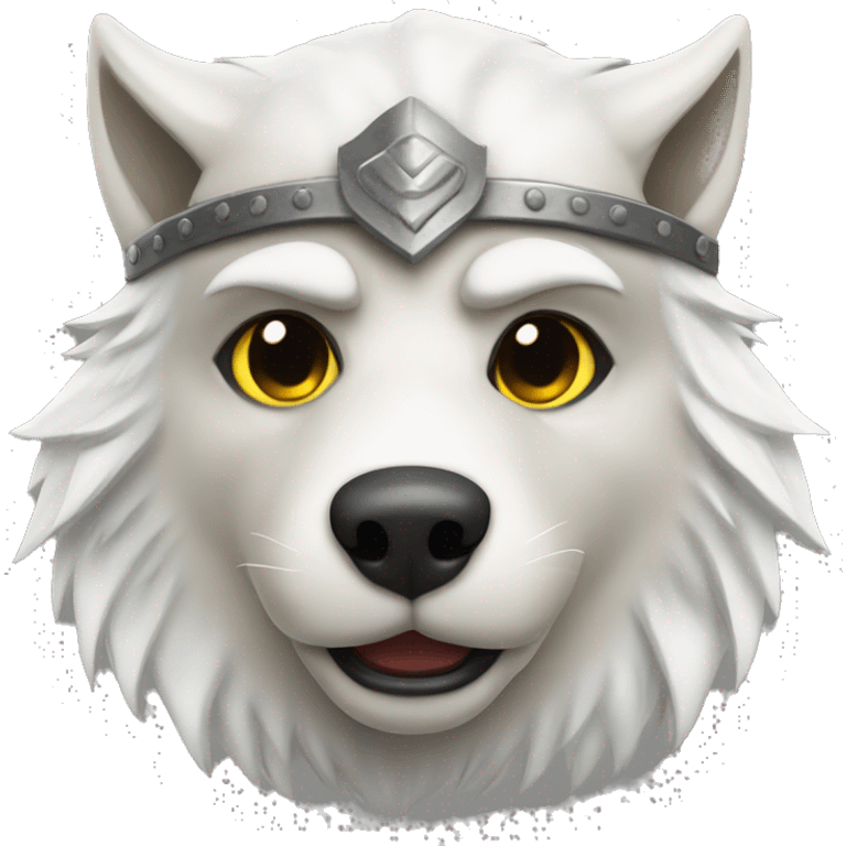 White wolf wearing a viking helmet emoji