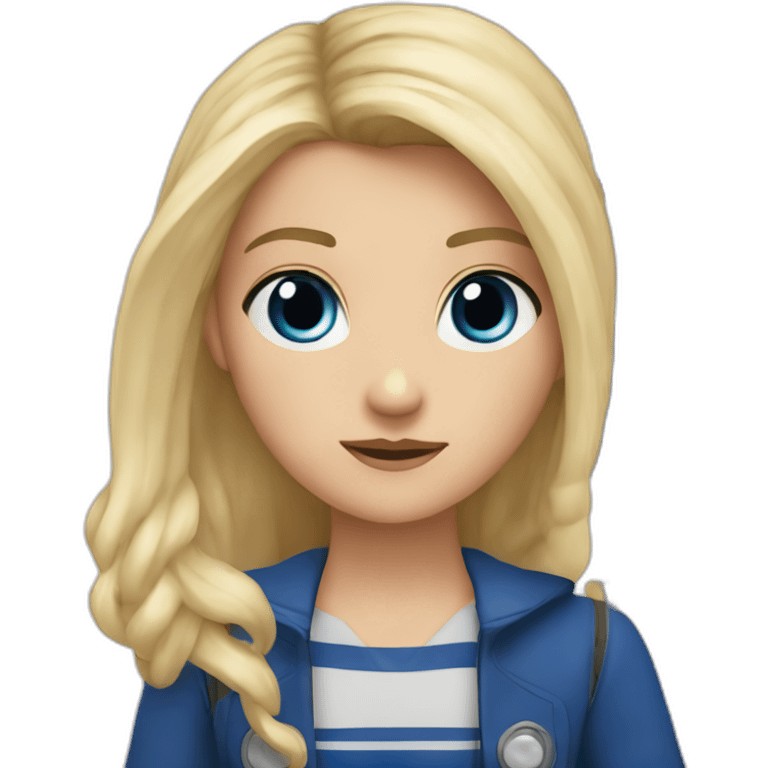 joven rubia de ojos azules y pelo largo a punto de entrar en la tardis emoji