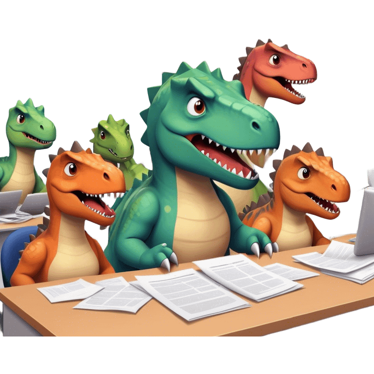 office Dinosaurs, angry, papers everywhere emoji