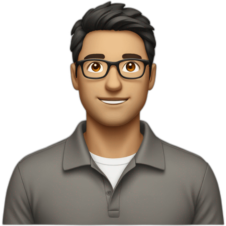 guy with dark hair, a white polo and glasses emoji