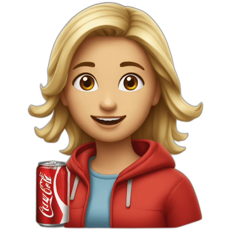 Une fille qui boit un coca cola emoji