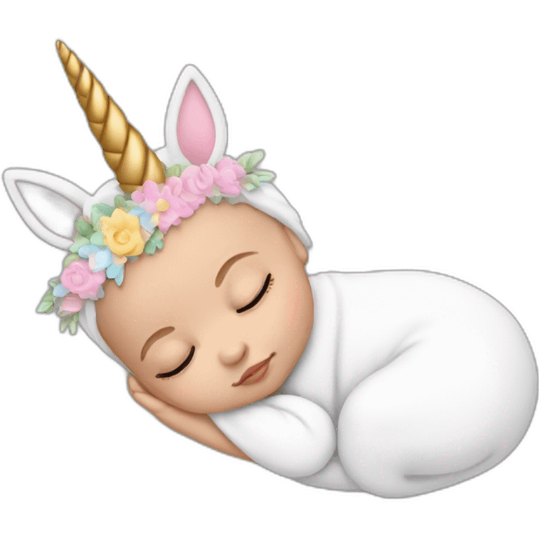 Sleeping white Newborn with unicorn headband emoji