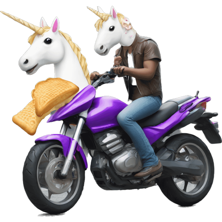 unicorn on a motorbike eating taiyaki emoji