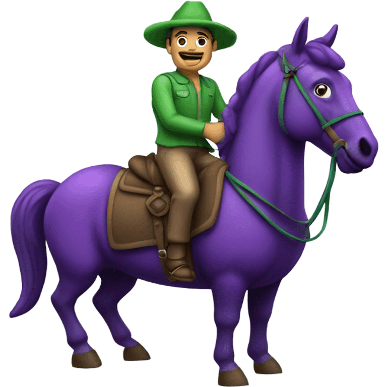 Man riding a horse but instead of a horse he riding an eggplant  emoji