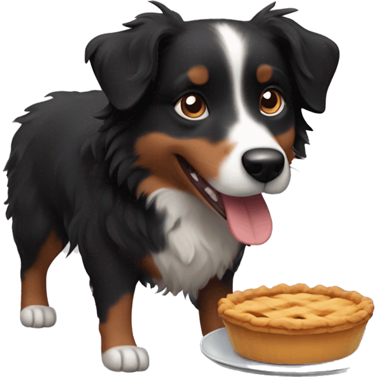 Small black australian shepherd dog eating pie  emoji