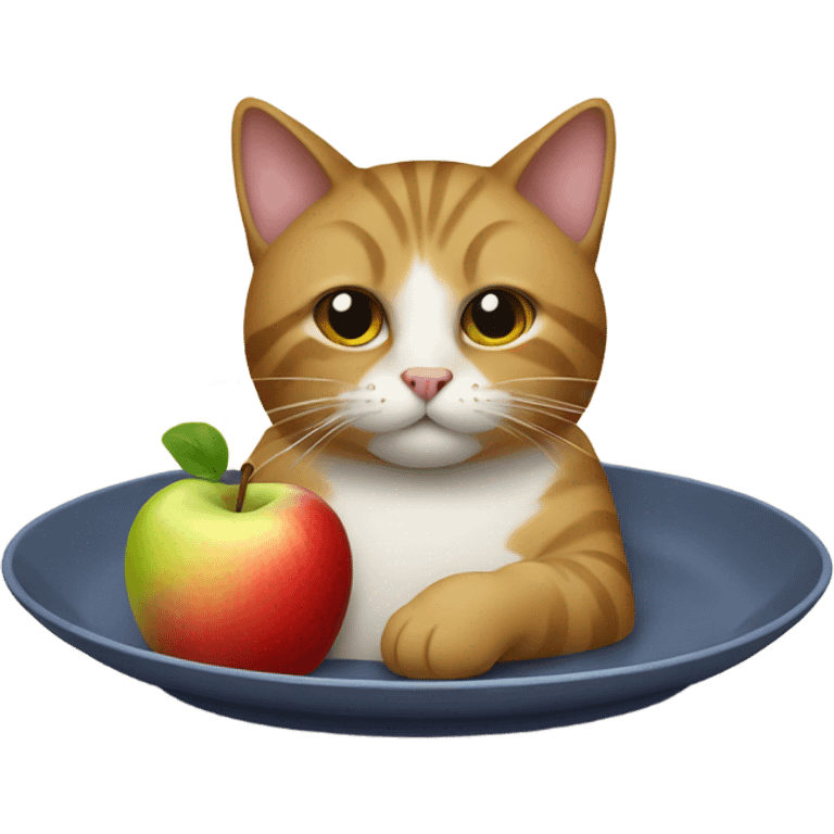 Cat on a plate with an apple in its mouth  emoji