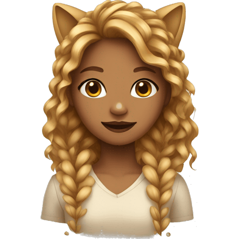 A girl dressed like a cat, with wavy hair and wheat skin emoji