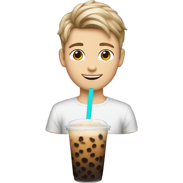 white boy with boba tea emoji