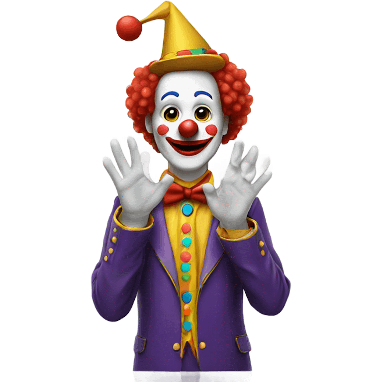 A clown with a hand over his head emoji