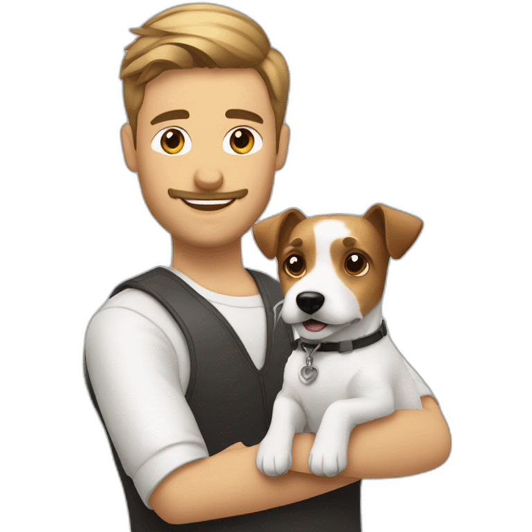 Modern hair cut Man with jack russell terrier dog emoji