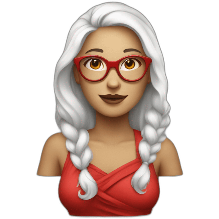 Grosse femme blanche en robe rouge et lunette emoji