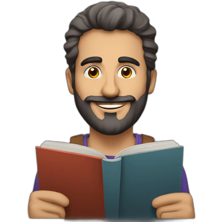 Armenian men reading book and looking at camera and smiling  emoji