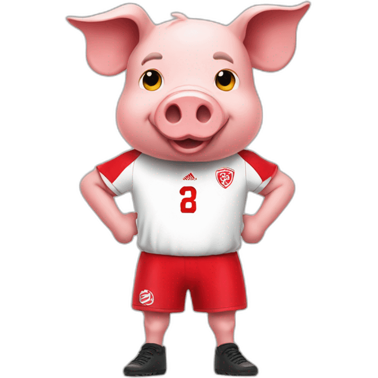 pig with red soccer tshirt standing emoji