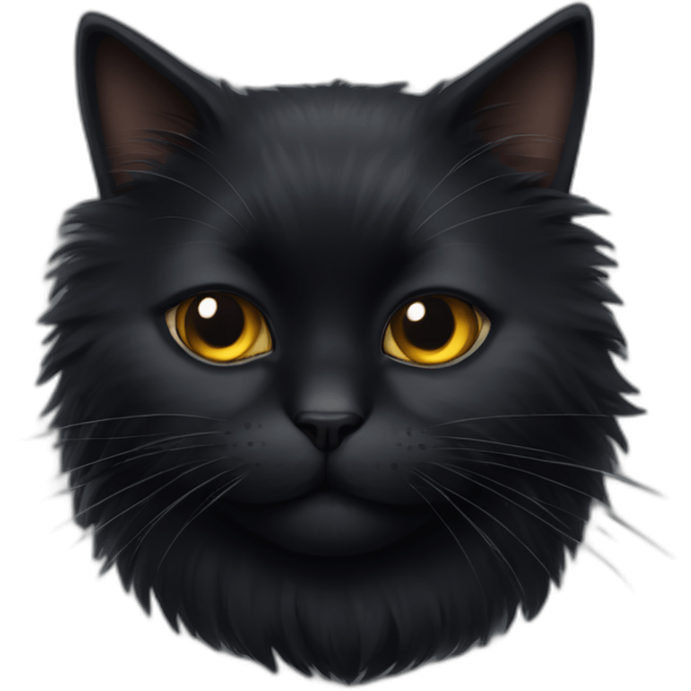 fluffy black cat squinting emoji