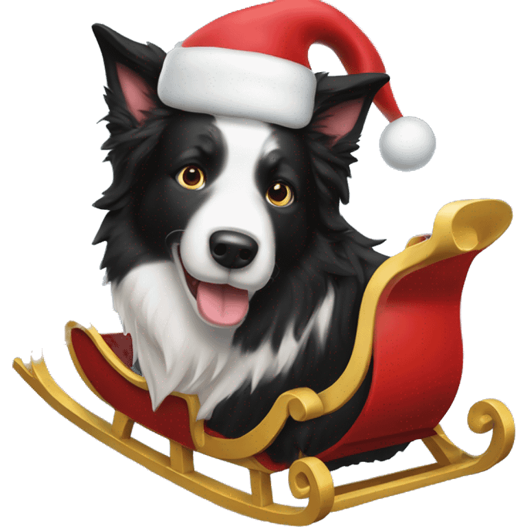 Border collie pulling a Santa sleigh emoji