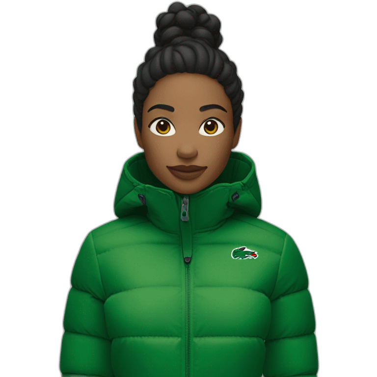 Black woman using Lacoste puffer jacket emoji