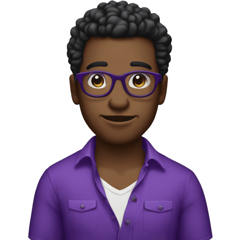 Chico de pelo negro con lentes y camisa morada emoji