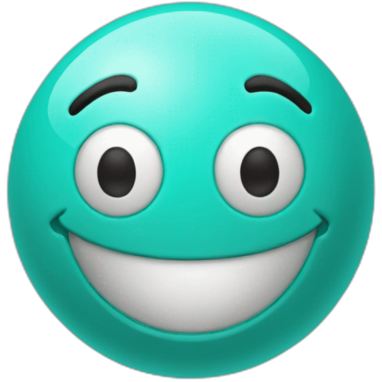 A turquoise ball with a smiling, waving face emoji