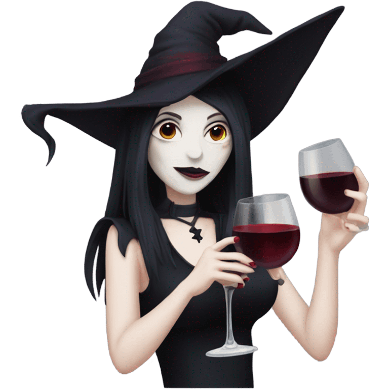 Pale goth witch drinking red wine emoji