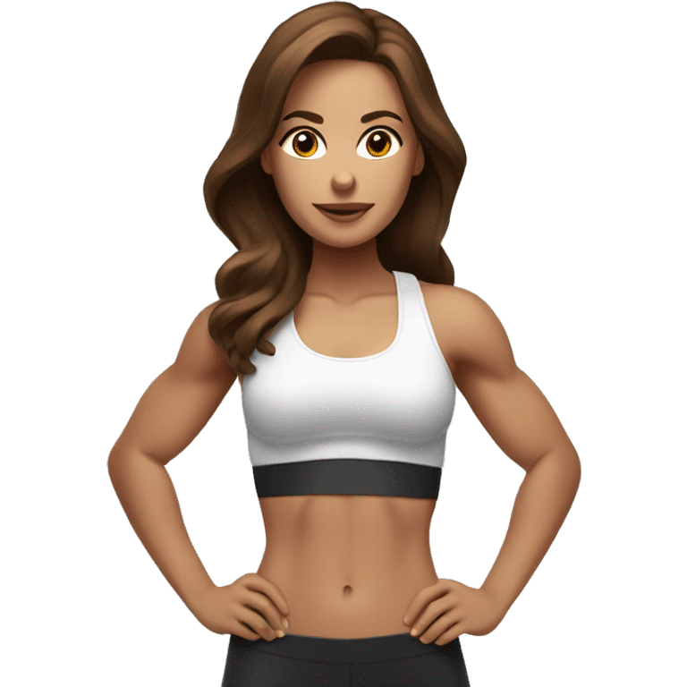 White beautiful fitness women with brown hair with dumbbells in their hands emoji