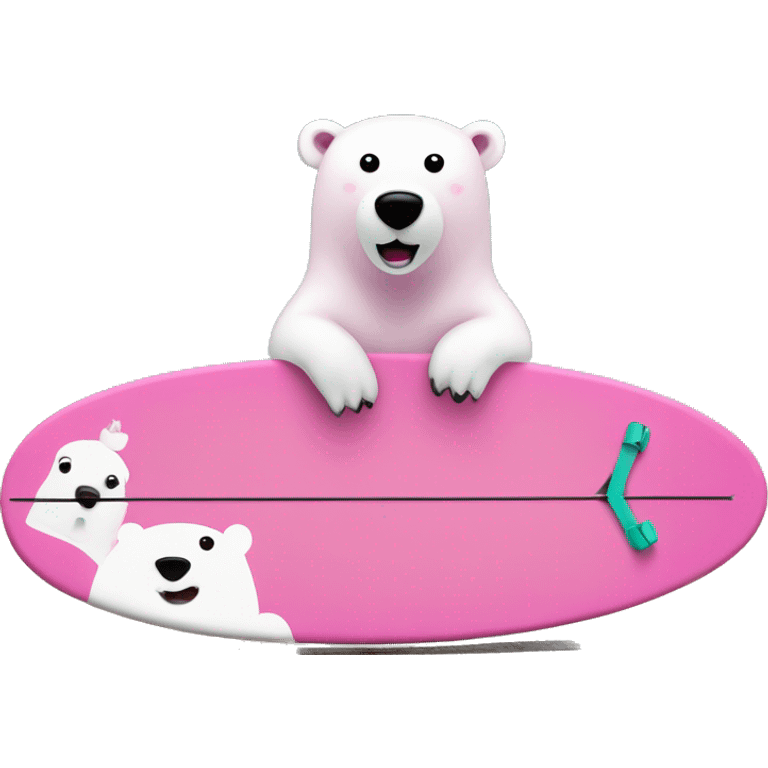 Pink polar bear on a Christmas themed surfboard  emoji