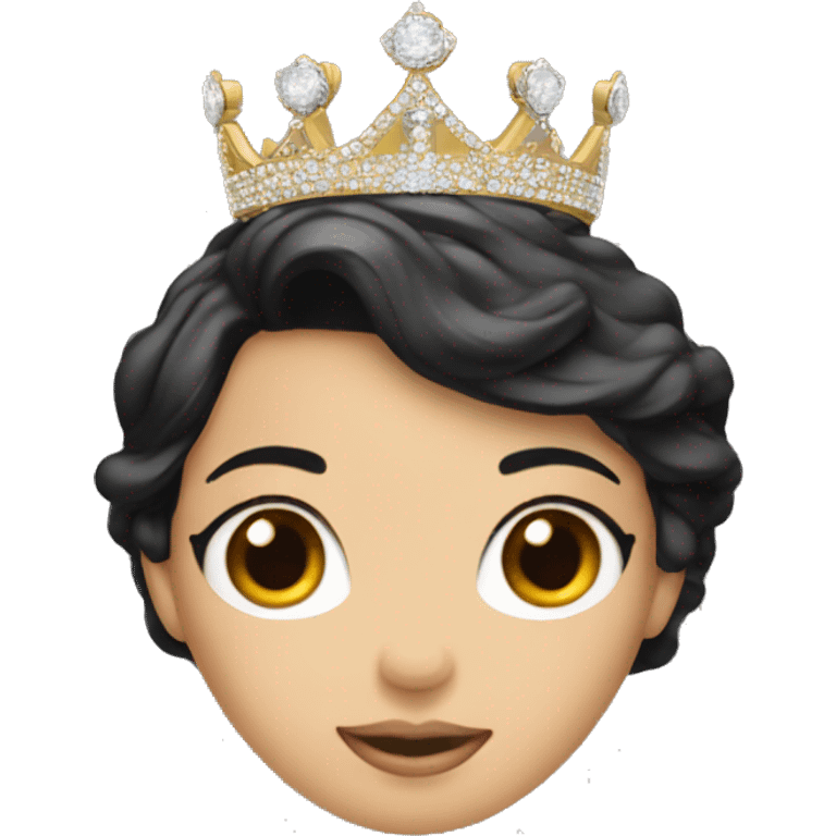 Miss Universe crown with black hair, asian face emoji