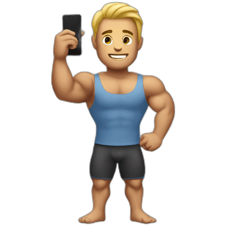 muscular male holding phone emoji