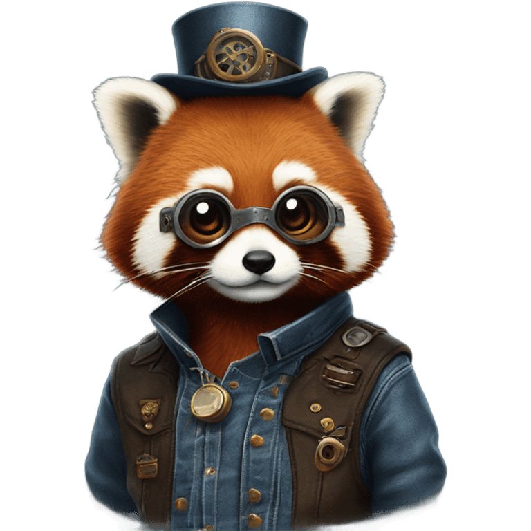 Red panda in a steampunk denim jumpsuit emoji