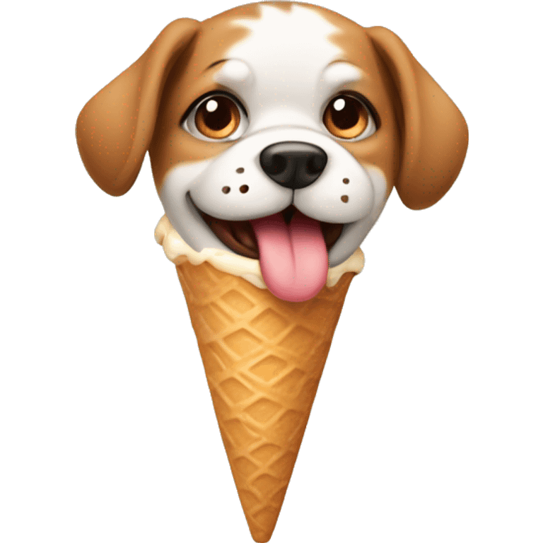 A dog eating an cream cone emoji