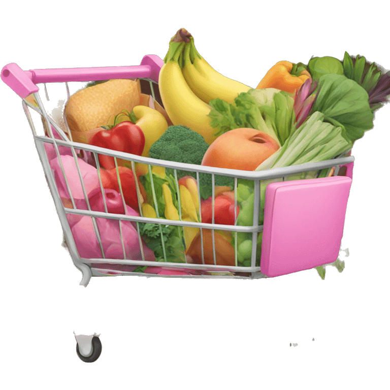 pink shopping cart full of healthy foods emoji