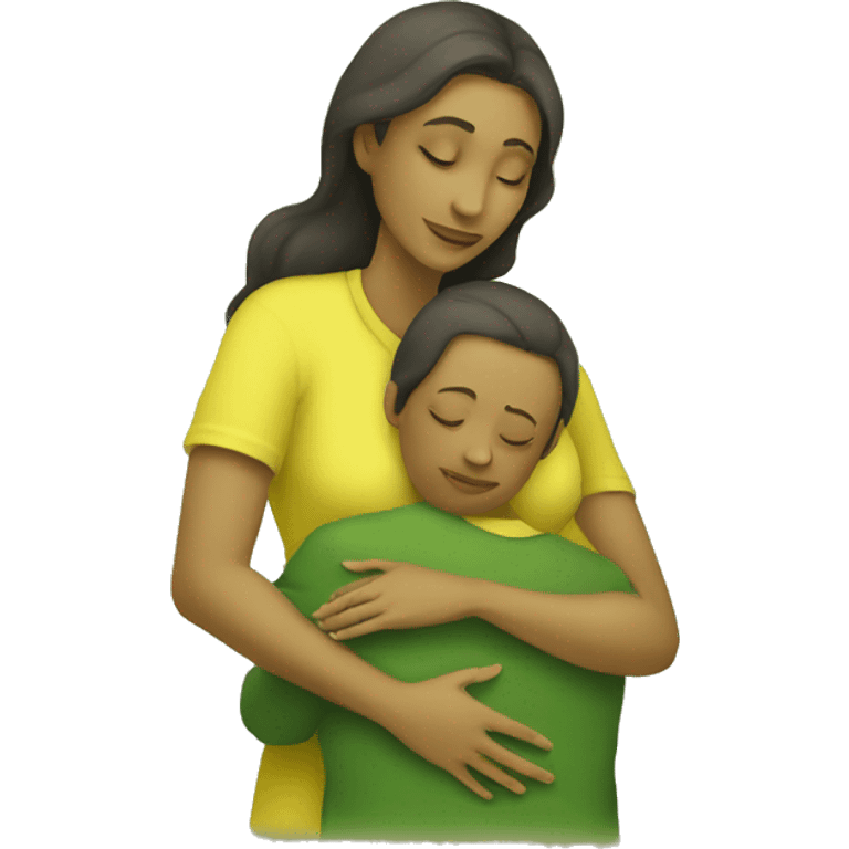 Drawing in yellow-green tones: mother hugs child emoji