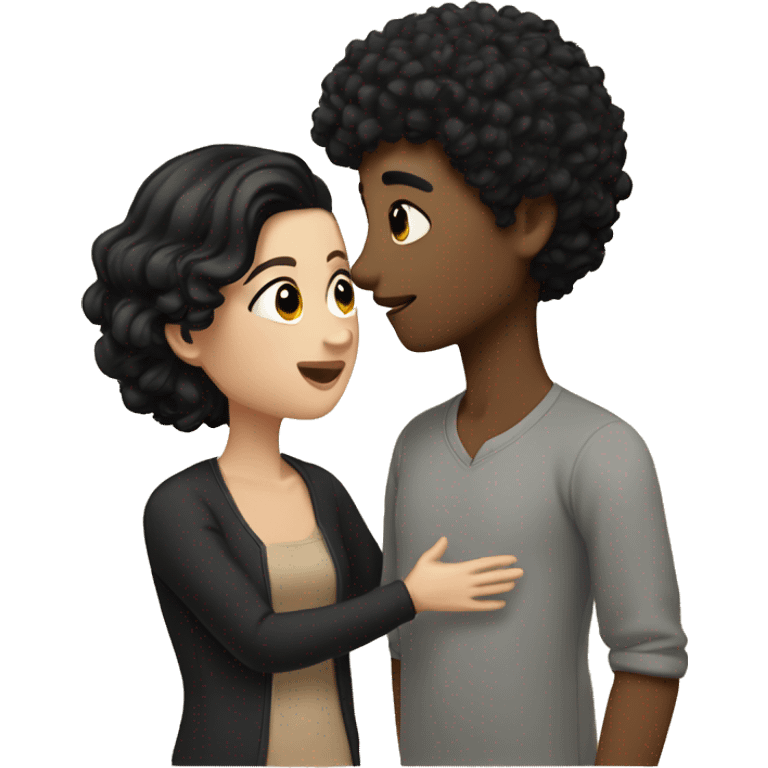 kissing couple (girl with pale skintone and black hair boy with black curly hair and medium skin) emoji