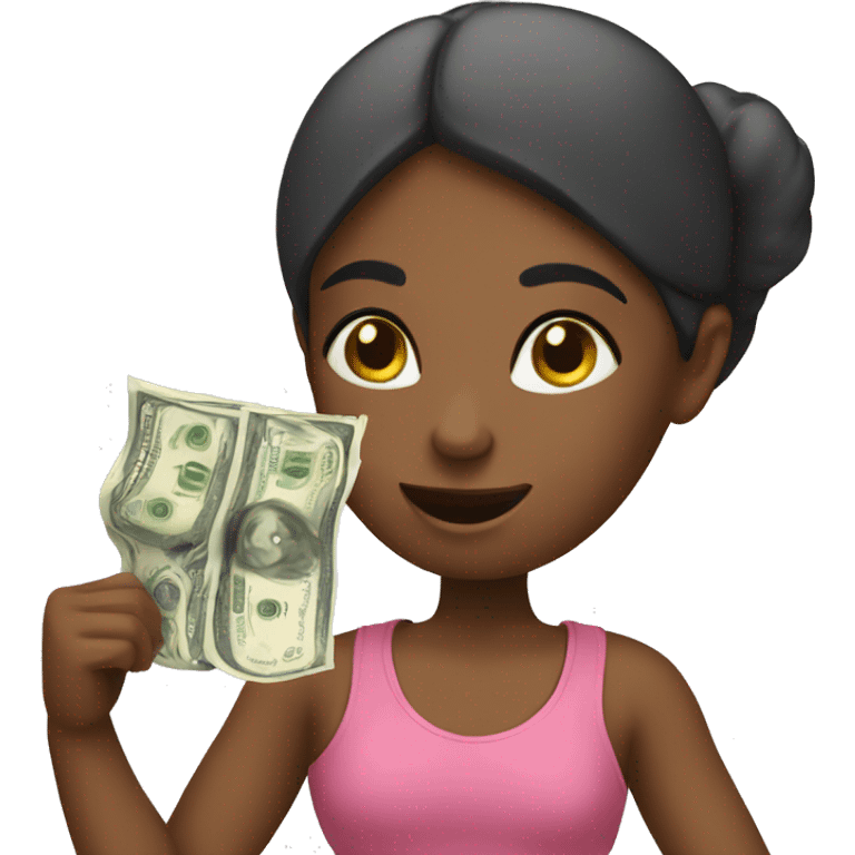 Girl doing Pilates and holding cash emoji