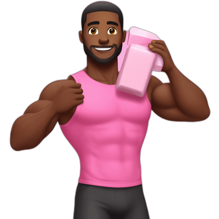 black muscular man picking up a pink soap emoji