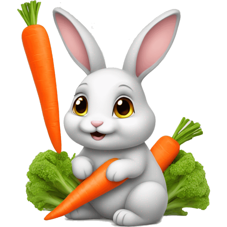 Cute bunny eating carrots emoji