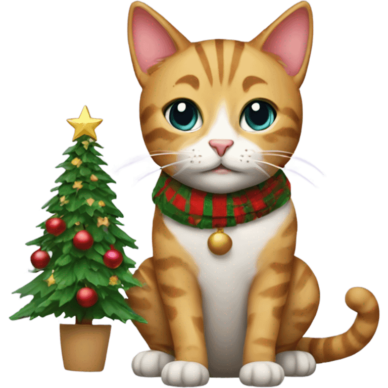 Christmas Cat with Christmas tree emoji