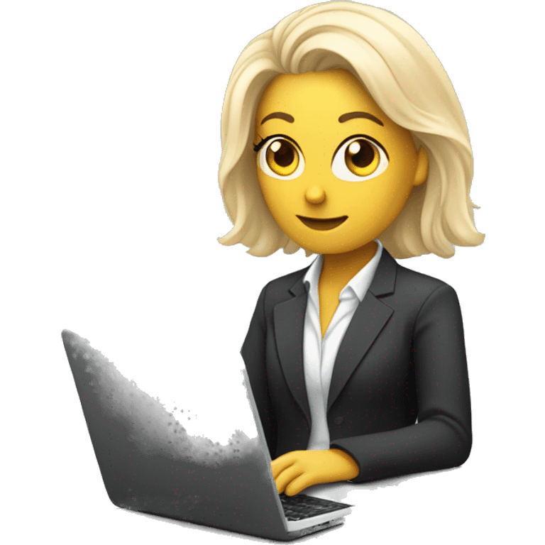 White Woman with Laptop busy with coding for Office Work by thinking future me nice hair suit  emoji