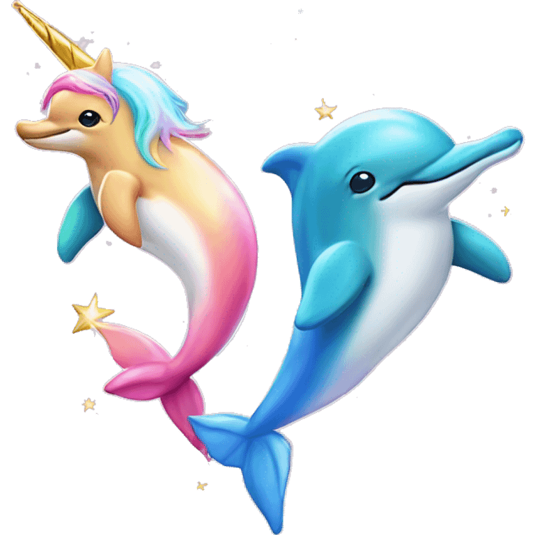 Dolphins and unicorns with sparkles emoji